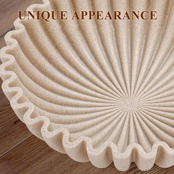Large Decorative Bowl - 7.9in x 2.6in - White Decorative Bowls for Home Decor - Ruffle Decor - Fluted Bowl - Scalloped Bowl-Stylish Key for Entry Table(Black) (Beige)