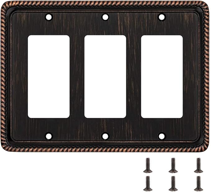 Henne Bery Rope Edge Decorative Wall Plate Switch Plate Outlet Cover (Triple Decorator, Aged Bronze)