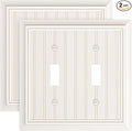 2-Pack Classic Beadboard Double Toggle Light Switch Cover Plate, Durable Natural Bamboo Fiber Decorative Switch Plate Covers, Light Almond 2 Gang Wall Plate