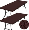 homing 2 Pack Rectangle Table Cloth, Elastic Fitted Fabric Tablecloth Fits for 8 Foot Folding Tables, Washable Table Cover for Picnic, Camping, Indoor & Outdoor (Coffee, 30" x 96")