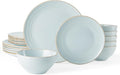 Famiware Jupiter Dinnerware Set, Plates and Bowls Dish Sets for 6 (18 Pieces), Microwave and Dishwasher Safe Stoneware Speckled Tableware, Chip and Scratch Resistant, Light Blue