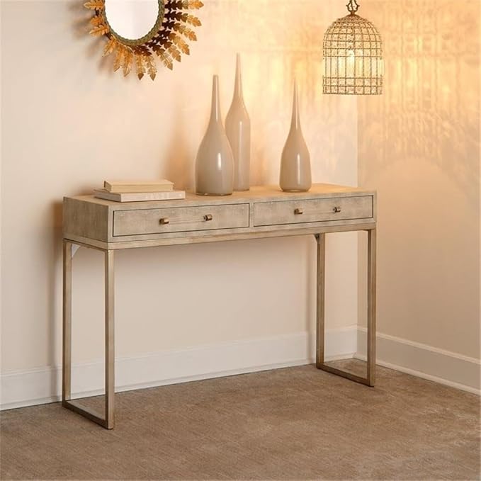 Eden Home 2-Drawer Transitional Faux Leather Console Table in Cream