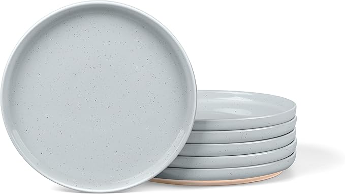LIANYU 6Pcs Stoneware Dinner Plates, 7.75 Inch Small Porcelain Salad Plate Set, Kitchen Ceramic Serving Dishes Set for Dining, Microwave, Oven & Dishwasher Safe, Scratch Resistant, Glacier Gray