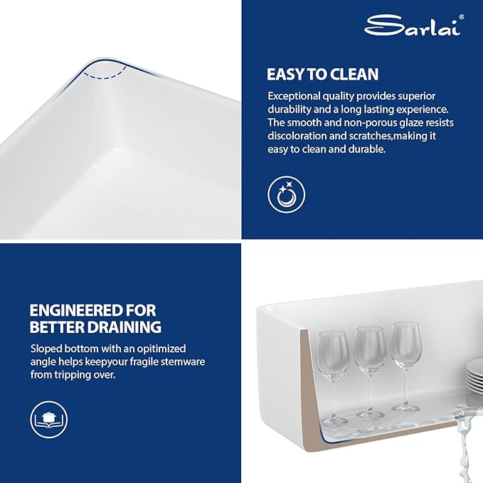 Sarlai 32 Inch White Undermount Sink Fireclay 32x19 Inch Dual Drop in & Undermount Kitchen Sink Porcelain Ceramic Single Bowl Deep Basin