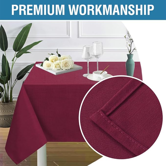 H.VERSAILTEX Linen Textured Table Cloths 54 x 54 Inch Premium Solid Tablecloth Spill-Proof Waterproof Table Cover for Dining Buffet Feature Extra Soft and Thick Fabric Wrinkle Free, Christmas Red