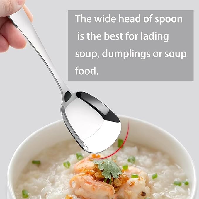 Square Head Soup Spoons, Korean Style Thick Heavy Square Dessert Spoon,Long Handled Stainless Steel Soup Spoons Table Spoons Flat Spoon,Set of 8,7 Inches.
