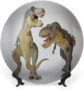 Ceramic Plates, Dinosaur Decorative Ceramic Plates, Tyrannosaurus Rex Pair Facing Off Ferocious Creatures, 10 Inch, Household Plates Decorative, Ivory Brown Grey