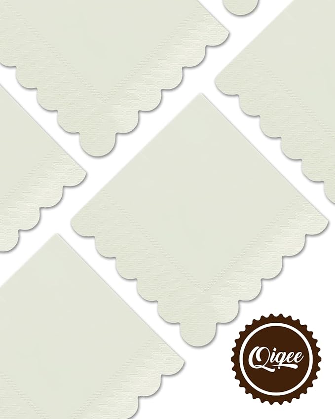 qiqee Apricot Grey Cocktail Dinner Napkins 5x5inch Disposable Beverage,Wedding, Birthday Party Dessert Wave Paper Napkins(120 Count)
