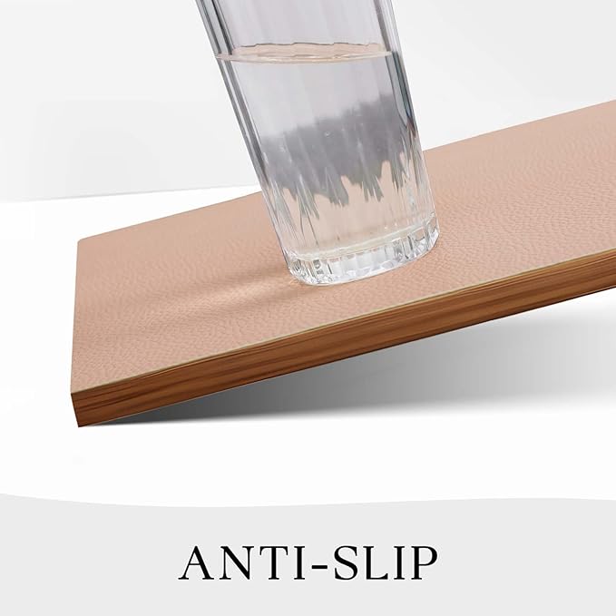 MOSAYT Vinyl Placemats Set of 6, Heat Resistant Place Mats 100% Waterproof Washable & Wipeable Faux Leather Reversible Table Mats for Kitchen Dining Party Indoor Outdoor, 12" x 17", Beige/Pink