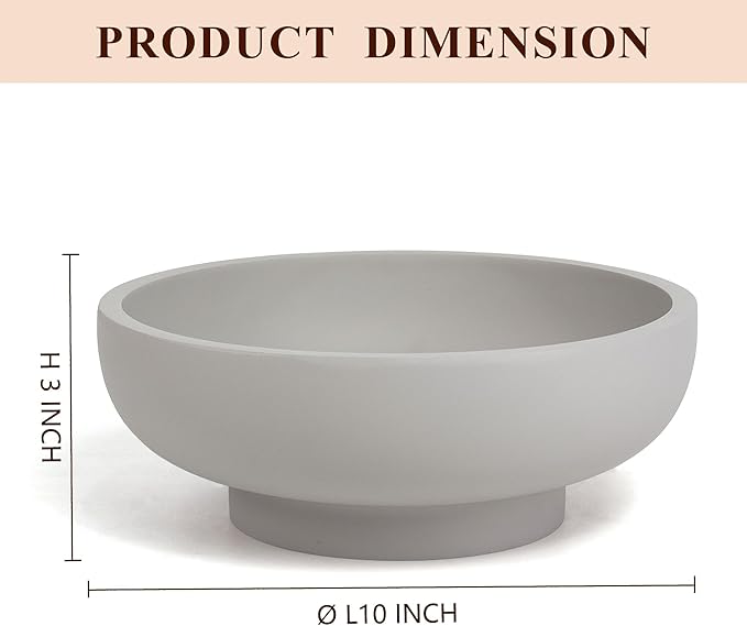 Large Decorative Concrete Bowl, Modern Handicraft Bowls for Home Decor, Decorative Fruit Bowl for Kitchen Counter, Stylish Key Bowl for Entry Table, Gray