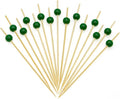 Minisland Dark Green Pearl Cocktail Picks, 4.7 Inch Long Bamboo Fancy Toothpicks for Appetizers, Decorative Christmas Holiday Party Food Drink Garnish Fruit Kabob Skewer Sticks 100 Counts - MSL452
