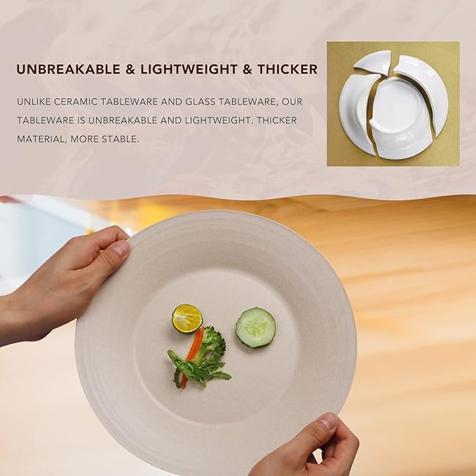 greenandlife 10inch/6pcs Dishwasher & Microwave Safe Wheat Straw Plates - Lightweight Reusable Unbreakable Dinner Plates, Non-toxin, BPA Free and Healthy for Kids & Adults