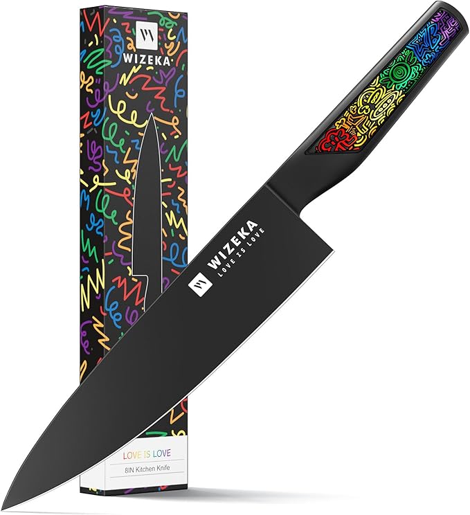 WIZEKA Chef Knife: 8 Inch: Extreme Sharp Kitchen Knife: Full Tang High Carbon Stainless Steel: Chef's knife with Ergonomic Handle with Unique Patterns,Rainbow Series