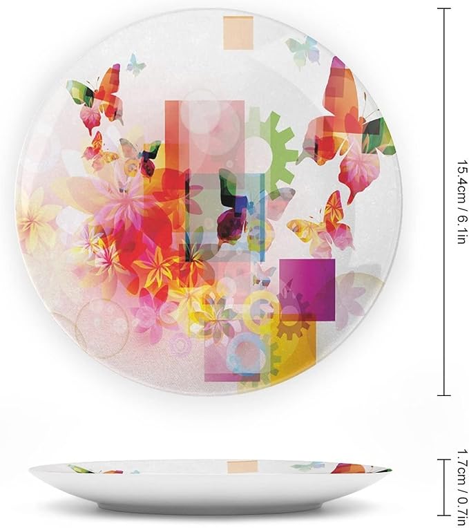 Ceramic Plates, Abstract Decorative Ceramic Plates, Natural Design Flowers Leaves Squares Rounds, 7 Inch, Household Plates Decorative, Multicolor