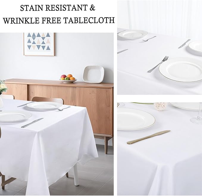 8 Pack White Tablecloth 90 x 132 Inch Rectangular Table Cloth for 8 Foot Rectangle Tables, Wrinkle Resistant Washable Polyester Fabric Covers for Wedding Party Banquet Buffet and Camping