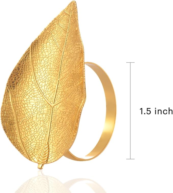 Decozen Set of 12 Gold Napkin Rings in Leaf Design, Festive, Table Decor Setting for Holiday, Wedding, Birthday, Kitchen, Home Decor, Housewarming Gift - Mothers Day Decorations