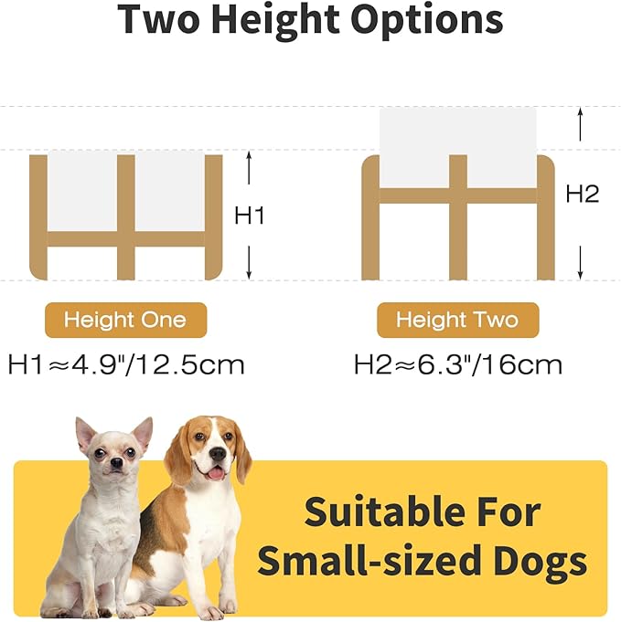 Elevated Ceramic Dog Bowl Set, 6" Dog Bowls with Dual Fixed Heights Stand, 3.5 Cup Food and Water Bowls for Small Breed Dogs, Microwave Safe (Double Bowls + Stand - White, 6 inch)
