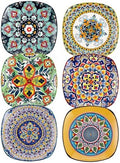 Boho Ceramic Dessert Plates Set of 6, 7.3 Inch Square Appetizer Plates by HENXFENLEAD