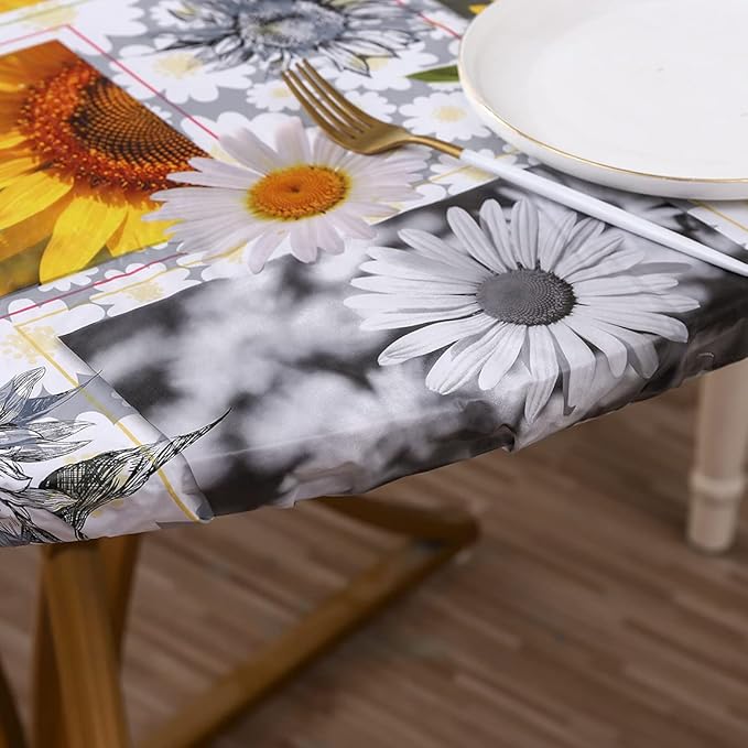 Walrus Round Vinyl Fitted Tablecloth with Flannel Backing Elastic Edge Design Table Cover Waterproof Oil-Proof PVC Table Cloth Stain-Resistant Best for 57"-66" Round