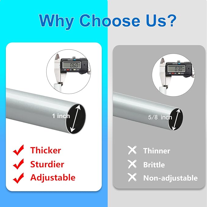Curtain Rods for Windows 16 to 88 Inches Adjustable Length 1 Inch Diameter Window Curtain Rod with Aluminium End Cap, Silver Gray