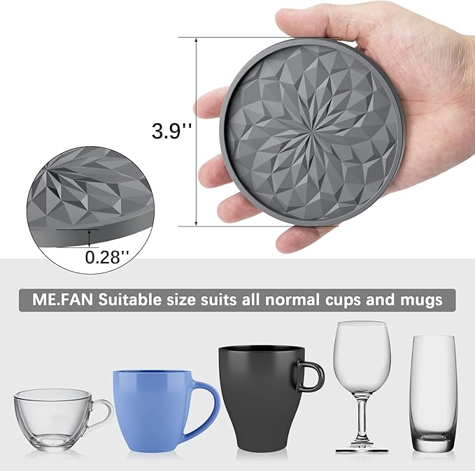 ME.FAN Silicone Coasters with Holder,[6 Pack] Drinking Coasters - Cup Mat for Hot or Cold Drinks, Thickened, Non-Slip, Non-stick,Deep Tray Light Purple