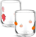 Icon Juice Glasses, 14oz Stemless Wine Drinking Juice Glass Cup for Valentine Party Supplies Gift(2 Pcs,Maple Leaf & Pumpkin)