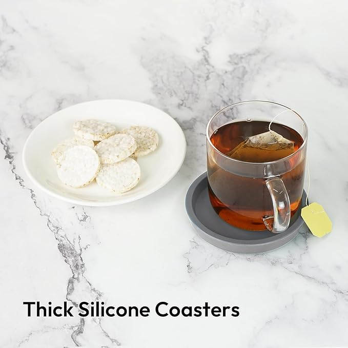 Carrotez Thick Silicone Coasters for Drinks, Round Bulky Cup Coasters for Coffee Table, Desk, Set of 2 - Grey