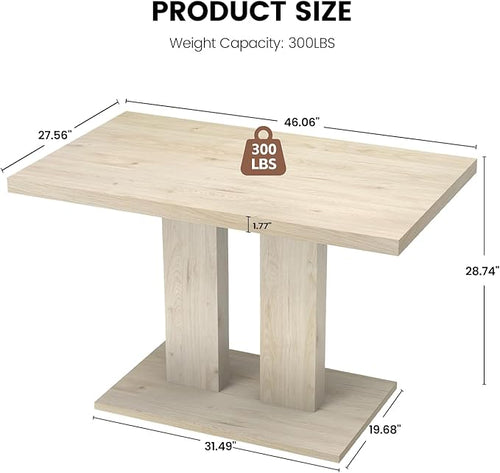 46" Dining Table for 4, Modern Rectangular Dining Room Table with Sturdy Pedestal Base, Thickened Tabletop, MDF Natural Wood Finish Kitchen Table for Breakfast Nook, Home & Apartment
