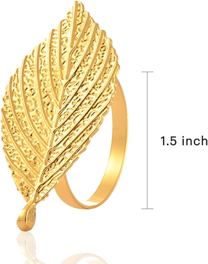 Decozen Set of 16 Gold Napkin Rings in Leaf Design, Festive, Table Decor Setting for Holiday, Wedding, Birthday, Kitchen, Home Decor, Housewarming Gift - Mothers Day Decorations