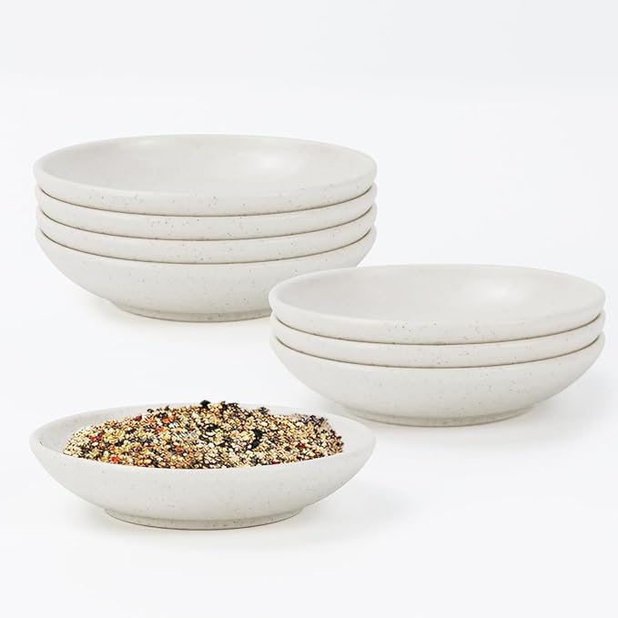 Plastic Dipping Plate Set of 8 - 4 inch Wheat Straw Plates,Soy Sauce Dish,Dipping Bowls,Small Serving Bowls for Side Dishes, Mini Appetizer Plates for Side Dishes,Condiment,BBQ and Party Dinner-White