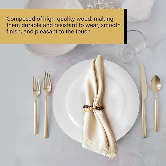 Napkin Rings Set of 6 - Modern Napkin Holder Rings with Wooden Beads | Dinner Napkin Ring for Holiday & Christmas, Birthday Party, & Wedding Decor - Farmhouse Napkin Rings Bulk (Specia)