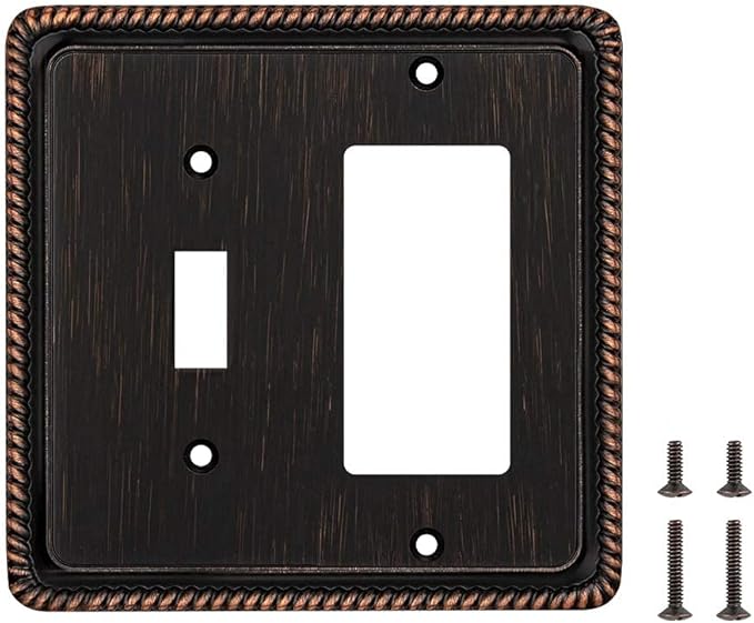 Henne Bery Rope Edge Decorative Wall Plate Switch Plate Outlet Cover (Toggle/Decorator, Aged Bronze)