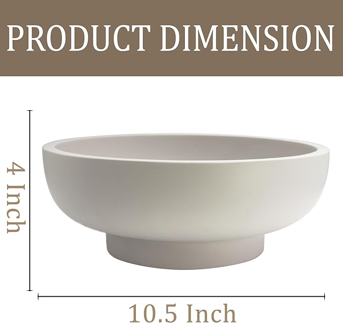 Large Decorative Bowl, Fruit Bowl for Kitchen Counter, Modern Resin Bowl for Home Decor, Key Holder for Entry Table, Grey