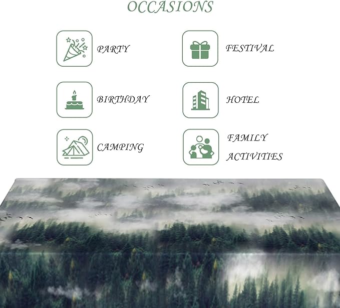 60x84 Inch Nature Rectangular Tablecloth Bird Fog Pine Tree Dreamland Table Cloth Waterproof Durable Table Cover for Holiday Picnic Outdoor BBQ Decor