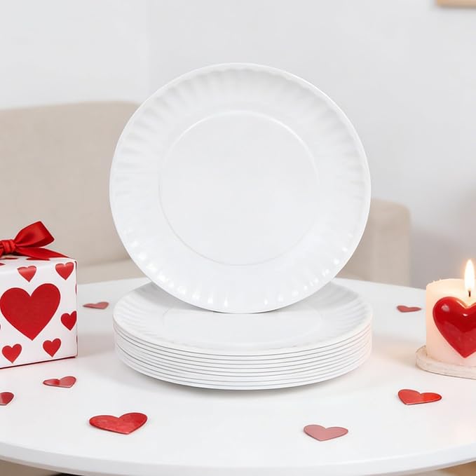 White Melamine Dinner Plates Set of 12, 9 Inch Lace Dish Set, Lightweight Round Tableware Plates, Scratch Resistant Kitchen Serving Dishes for Salad, Pasta, Dessert
