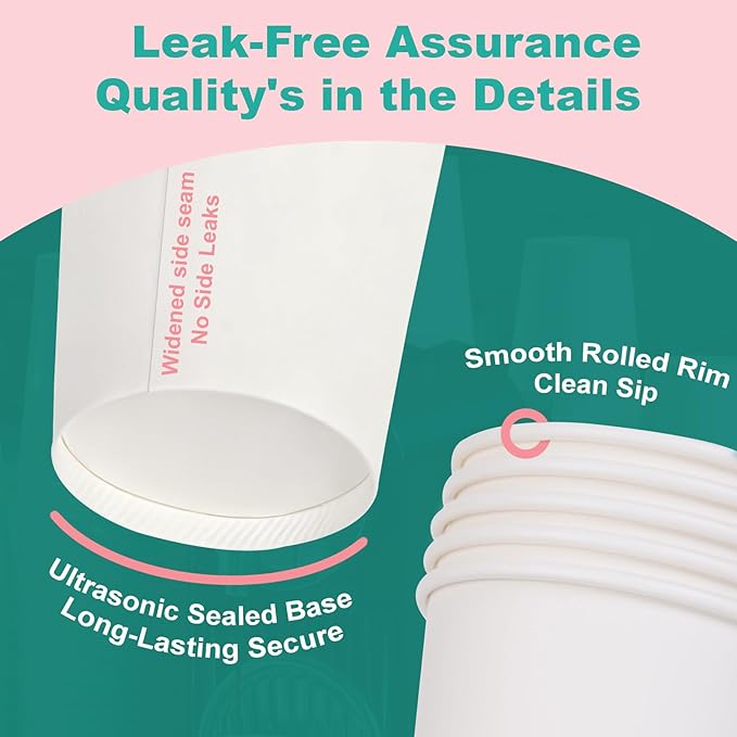 16 oz 160 Pack Disposable Coffee Cups, Bulk White Disposable Paper Cups, Coffee Cups for Hot Tea, Chocolate and Cold Drinks