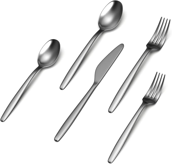 JazzUpCo Tia Flatware non toxic 18/10 stainless steel dishwasher safe (Matte Silver, 4 Person Set (20 Pieces))