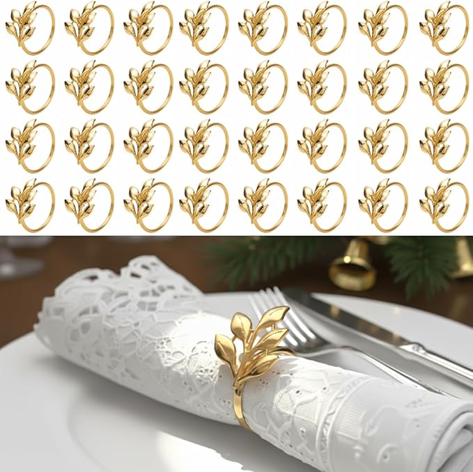 100 Pcs Gold Napkin Rings Bulk Delicate Napkin Holder for Dining Wedding Party Banquet Table Decroration Christmas and Daily Use