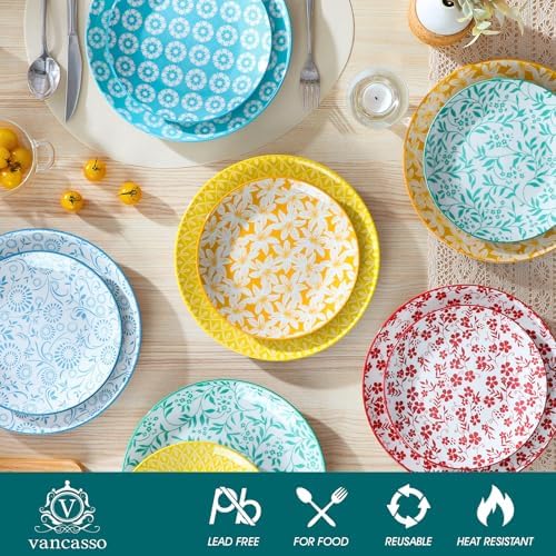 vancasso 8.25" Pastel Salad Plates Set of 6, Vintage Ceramic - Image 3