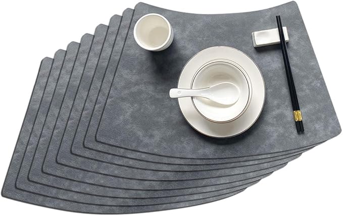Leather Round Table Washable Placemats, Thick Faux Leather Heat Resistant Wedge Table Placemat, Waterproof Non-Slip Easy to Clean Place mat for Kitchen Coffee Dining Room Table Set of 13