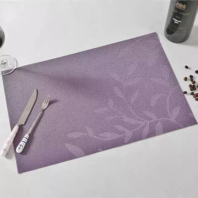 Leaf Placemats Set of 8 Non-Slip Heat-Resistant Vinyl Washable Place Mats for Kitchen Table Indoor Outdoor Durable (18"x12", Purple)