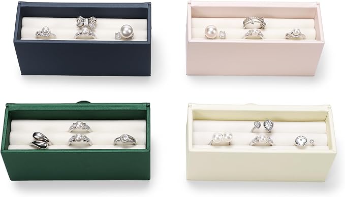 Oirlv Travel Rings Organizer Case in Blush Pink, Premium Leather & Soft Velvet Portable Jewelry Box, Secure Compact Holder for Women‘s Travel, Gym & Daily Organization (Holds 6-8 Rings)