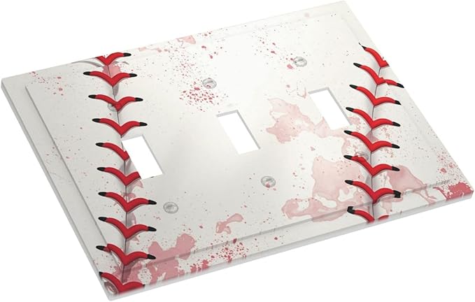 Light Switch Cover Baseball Sports Ball Game 3 Gang Wall Plate Triple Light Switch Plate Toggle Decorative Outlet Covers Electrical Switchplate for Bathroom Bedroom Decor