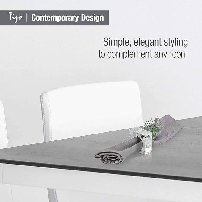 Tizo Design Elegant Crystal Napkin Rings Set-4, Crystal Glass Napkin Holders, Clear (Also Available in Smoke)