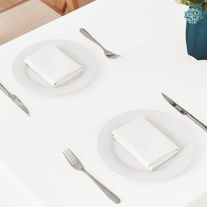 Rectangle 10 Feet Tablecloth 60x144 inch Linen Textured Table Cloth Stain and Wrinkle Resistant Washable Polyester, Decorative Table Cover Waterproof for Dining, Buffet and Camping, White