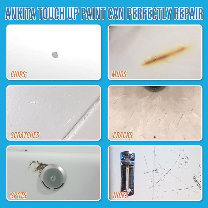 Porcelain Sink Touch Up Paint, High-Gloss Porcelain Repair Kit White & Appliance Paint for Chips, Scratches, Cracks and Spots on Enamel, Acrylic, porcelain, Sinks, Tubs, Bathtub, Appliances, Metal, Tiles in Kitchen and Bathroom. (Gloss White)