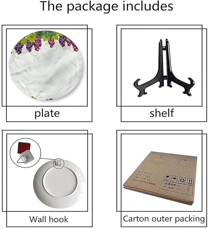 Ceramic Plates, Vineyard Decorative Ceramic Plates, Leaves and Ripe Grapes, 7 Inch, for Dining, Parties, Wedding, Multicolor