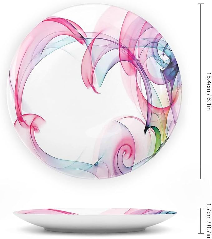 Decorative Plates, Abstract Decor Print Ornament, Colorful Smock Artwork Futuristic Decor, 10 Inch, 1 Plate with 1 Display Stand, Multy