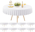 8 Pack White Spandex Round Tablecloths for 72in Table, Stretchy Fitted 6FT Round Table Cloths, Wrinkle Free Table Cover with Skirt for Wedding Birthday Party Bridal Shower Banquet