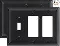 2-Pack Combo Toggle/Double Decorator Outlet Cover Plate, Black Decorative Switch Plates and Outlet Covers, Durable Natural Bamboo Fiber Wall Plates for Electrical Outlets, Receptacle, GFCI Outlet